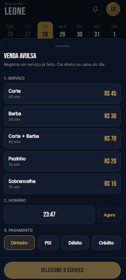 Venda avulsa: serviço, horário e forma de pagamento