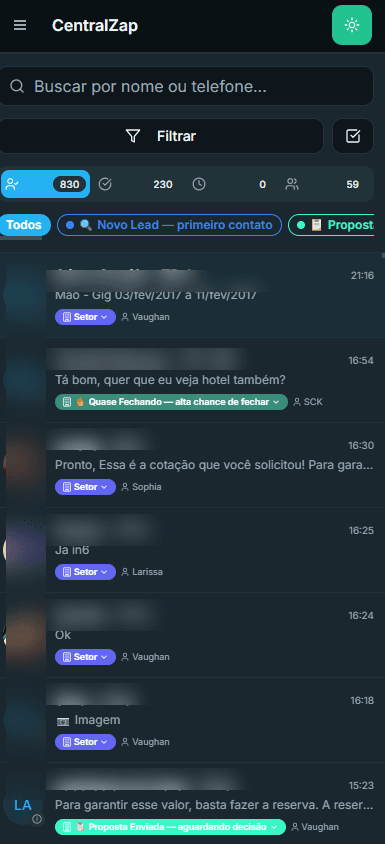 A mesma central no celular